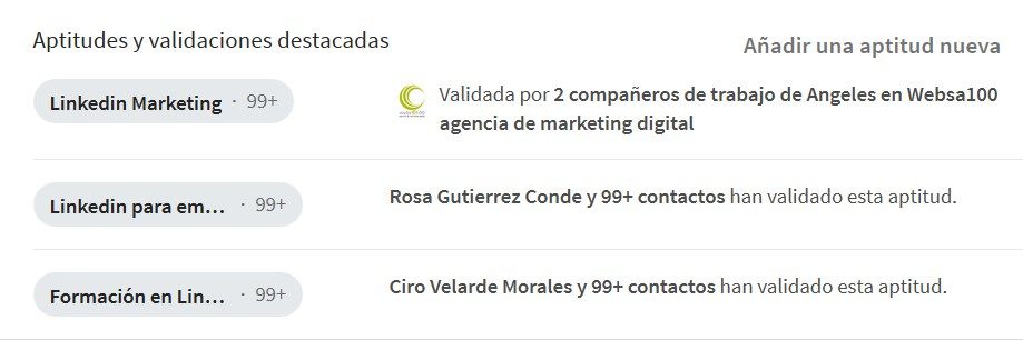 aptitudes y validaciones en LinkedIn